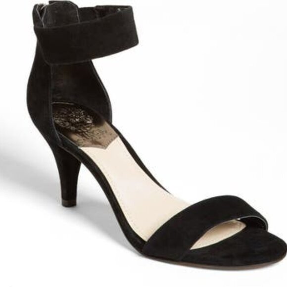 Vince Camuto Marleen Black Suede Open Toe Kitten Heel Sandal 8.5 - Picture 1 of 8